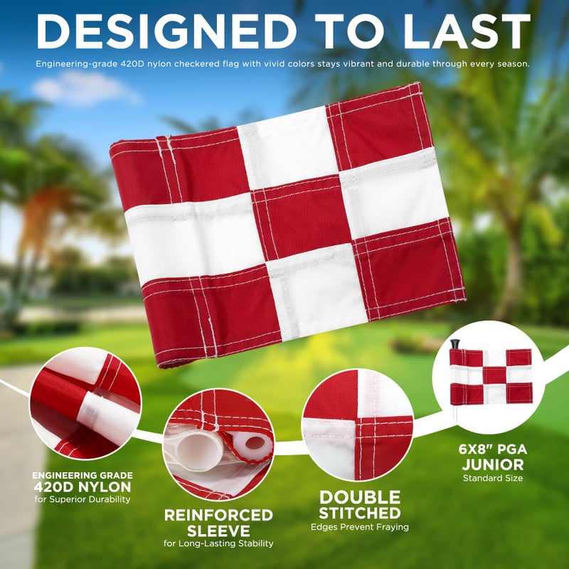 KINGTOP Miniature Golf Flagstick, Practice Putting Green Flags for Yard, Golf Pin Flag Hole Cup Set, Portable 2-Section Design, 3ft Flagpole, Indoor | Outdoor, Checkered Flag, 3-Pack - Image 3